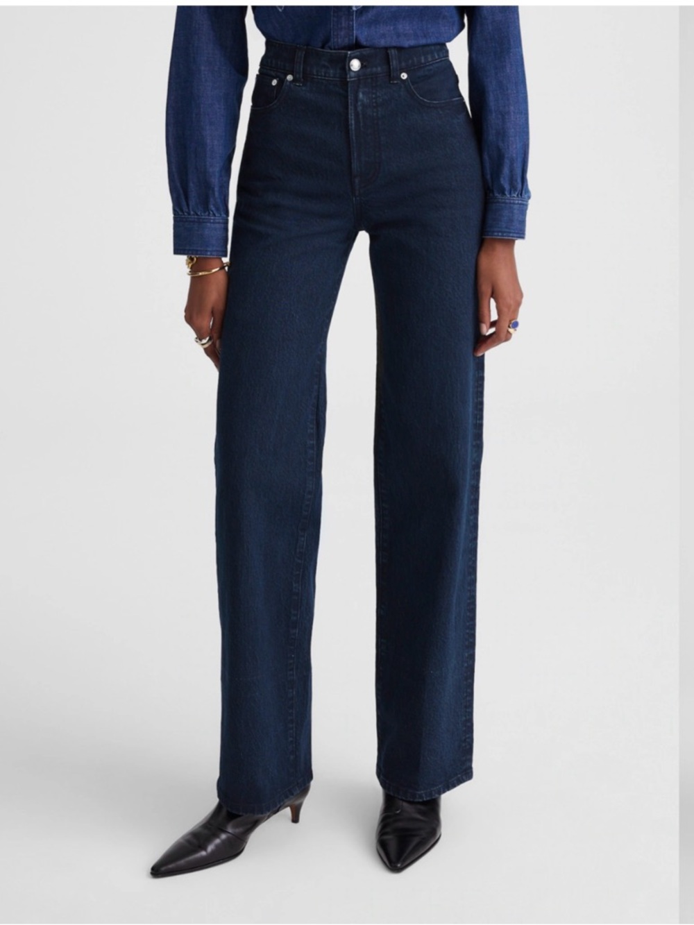 NWT Madewell The Perfect Vintage Wide-Leg Jeans Blue Black Wash